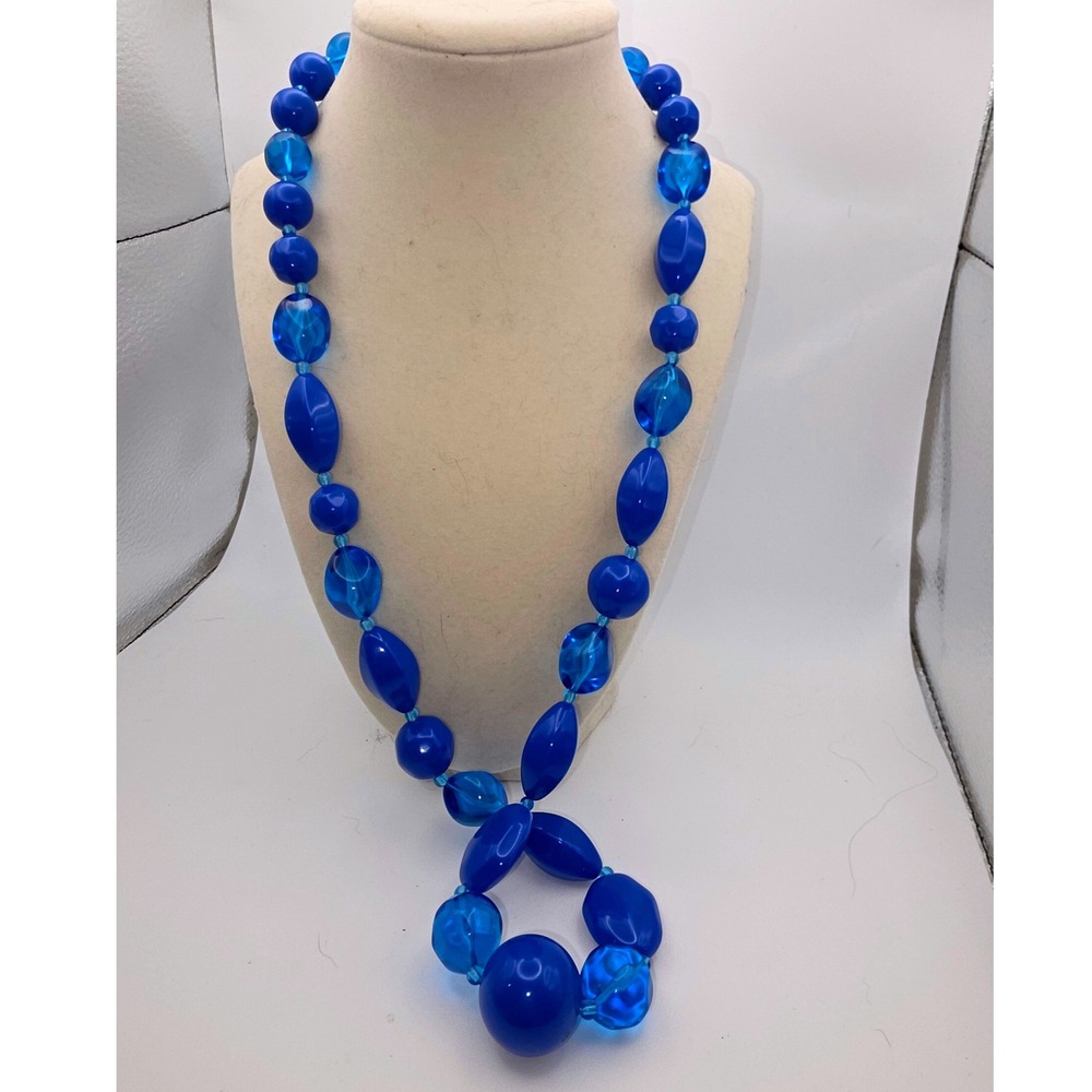 Unbranded Long Statement Necklace Royal Blue Excellent Vintage Chunky Beaded